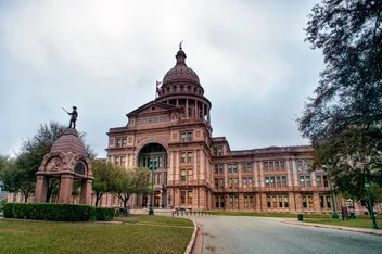 The Texas Capitol building and grounds in downtown Austin