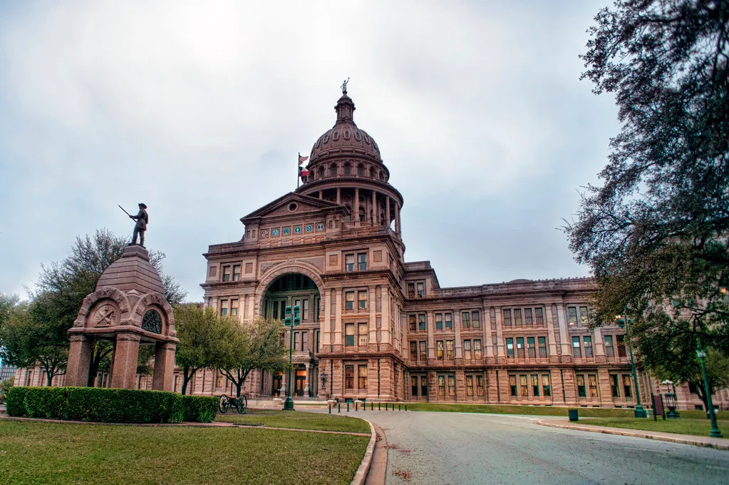 The Texas Capitol building and grounds in downtown Austin