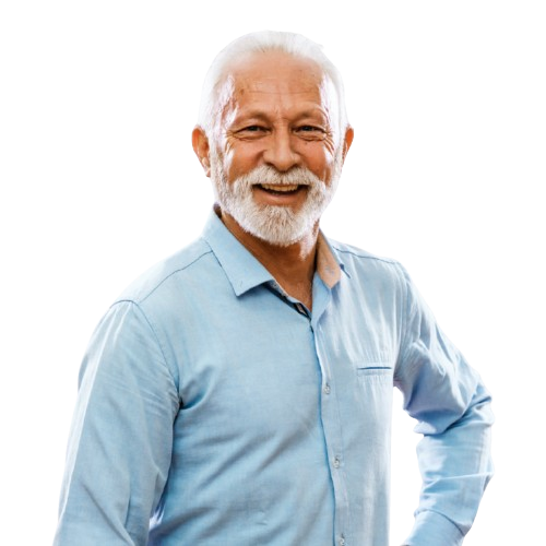 Friendly senior man in light blue shirt satisfied with his senior insurance options in Austin
