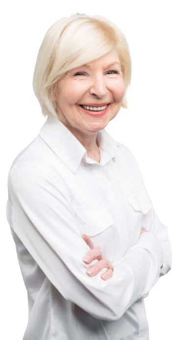 Smiling senior woman in white blouse confident about her Austin senior insurance plan